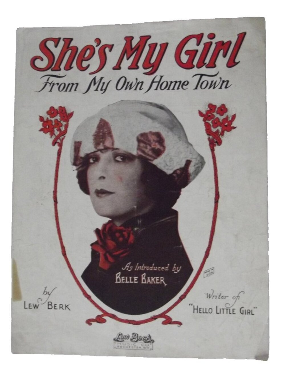 She's My Girl From My Own Home Town 1923 Sheet Music piano Lew Berk Belle Baker